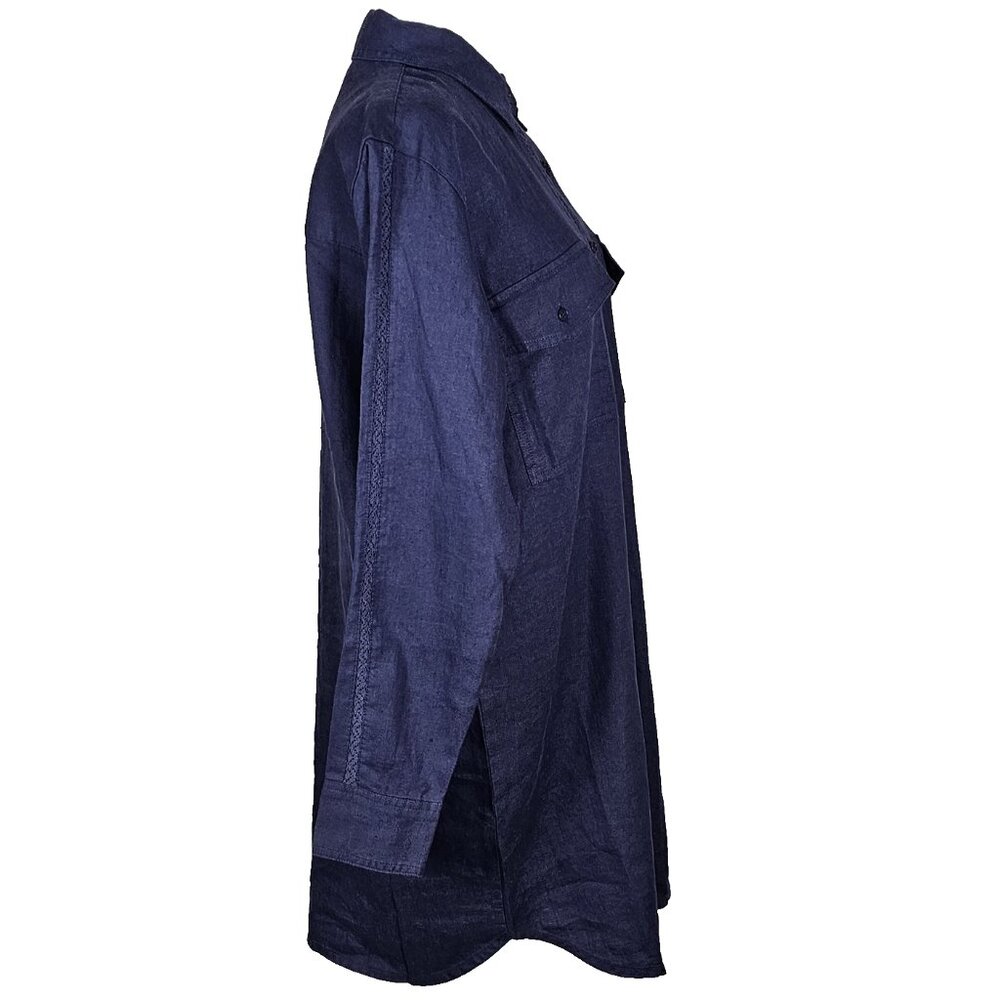 Outerknown Shirt Dress Womens Small Linen Long Sleeve Pockets Organic Cotton - Picture 6 of 9